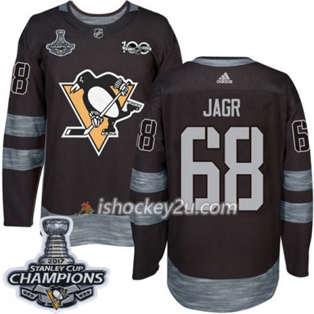 Mænd NHL Pittsburgh Penguins Trøje Jaromir Jagr 68 1917-2017 100th Anniversary Adidas Sort 2017 Stanley Cup Champions Authentic